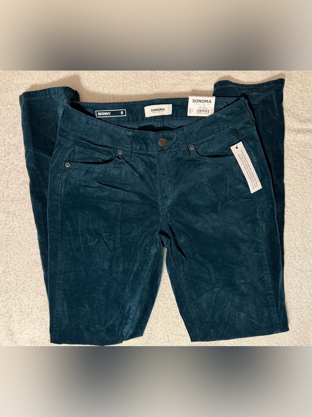 NWT Sonoma Mid-Rise Skinny Corduroy Teal Pant Stretch Holiday Velvet Fall Winter